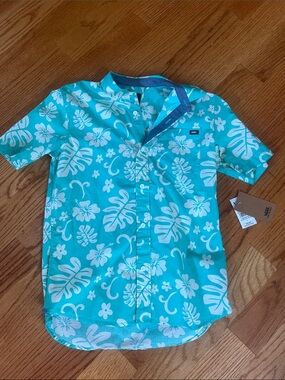 Kids VANS NWT Turquoise Hawaiian Print Button-Up Shirt Large